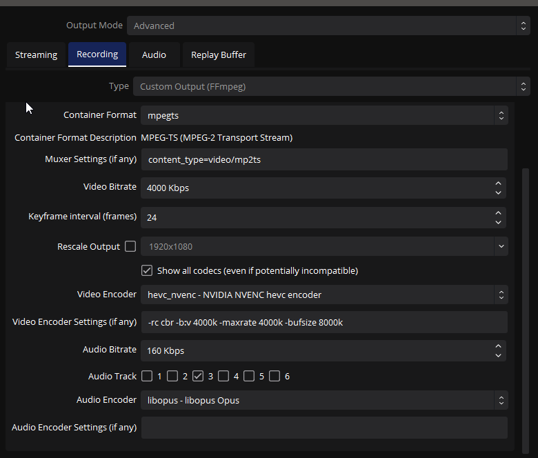 OBS ignores video encoder parameters in custom output(ffmpeg) 📼 The